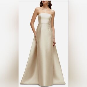 Alfred Sung Strapless Satin Twill Evening Gown With Removable Train
